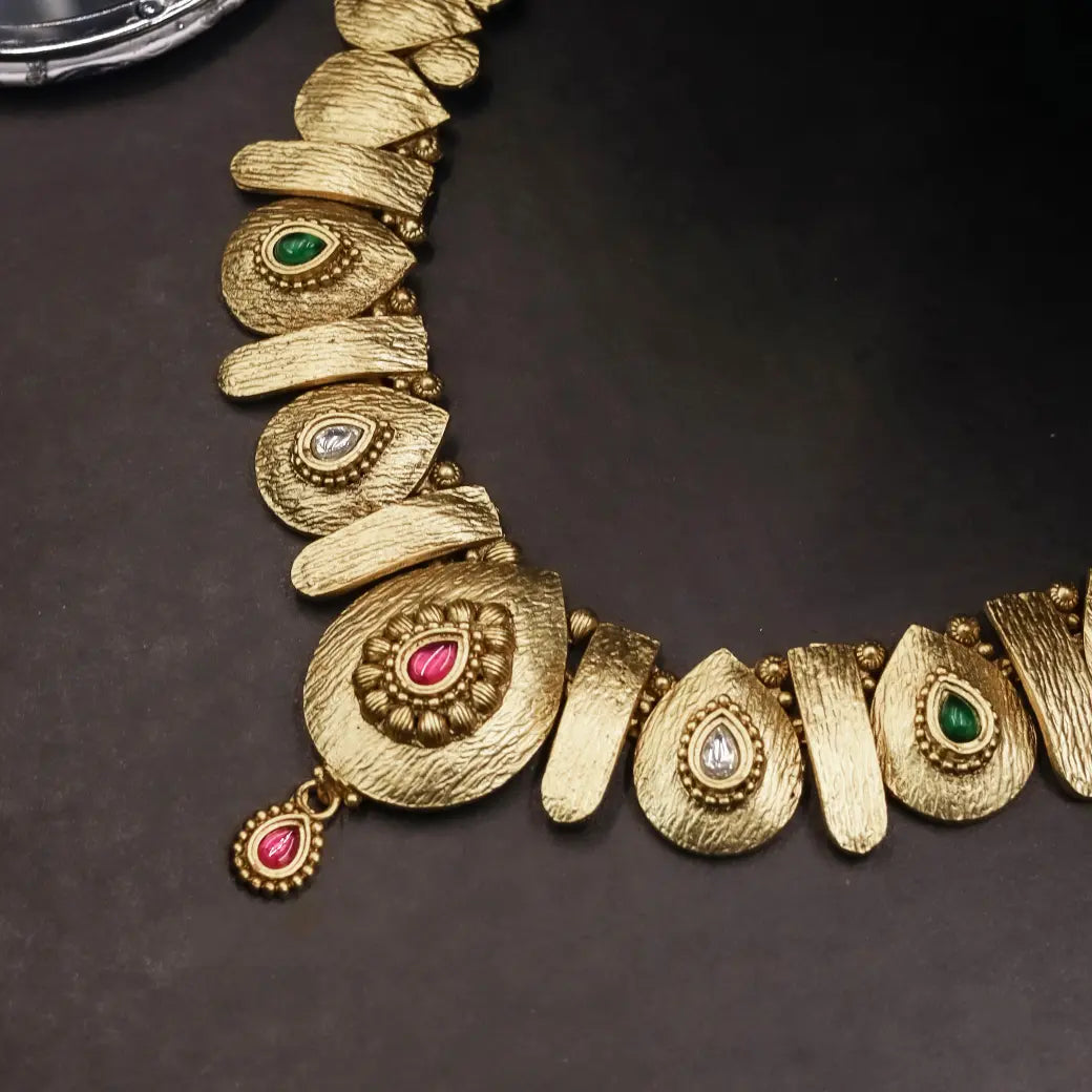 Antique matte necklace with matching jhumkas