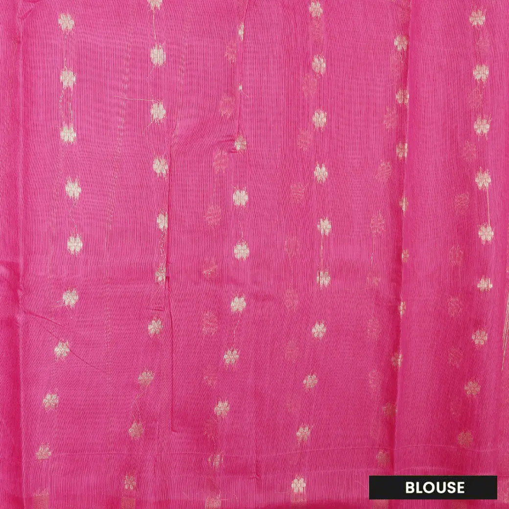 PINK WITH WHITE FLORAL COPPER JERRY LINEN JACQUARD SAREES