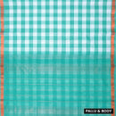 Green with white Checked Gold Zari Border Venkatagiri Pure Cotton without Blouse