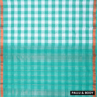Green with white Checked Gold Zari Border Venkatagiri Pure Cotton without Blouse