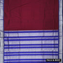Maroon for the body and Blue Premium Quality Kalyani Cotton Saree