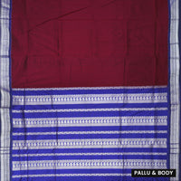 Maroon for the body and Blue Premium Quality Kalyani Cotton Saree