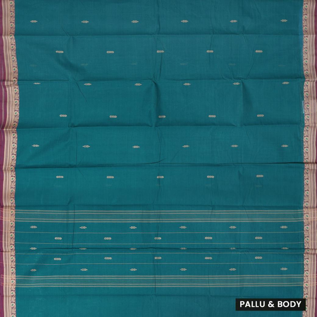 Peacock Blue Colour Pure Cotton Saree with Contrast Border