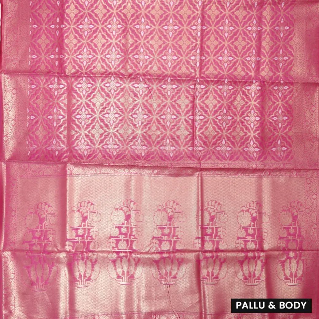 PINK WITH WHITE FLORAL COPPER JERRY LINEN JACQUARD SAREES