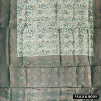 Dark Sea Green with Green Semi Litchi Silk Saree