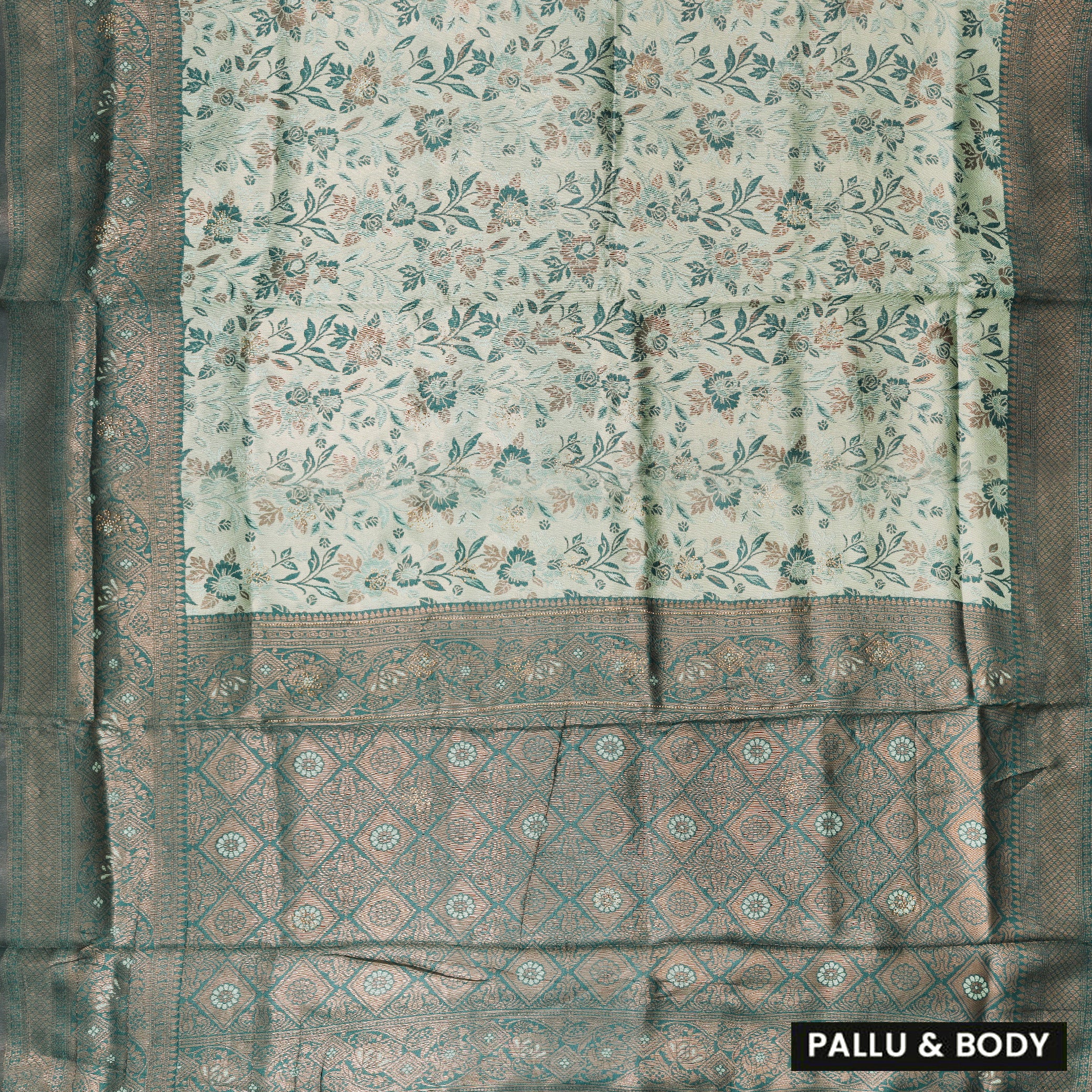 Dark Sea Green with Green Semi Litchi Silk Saree