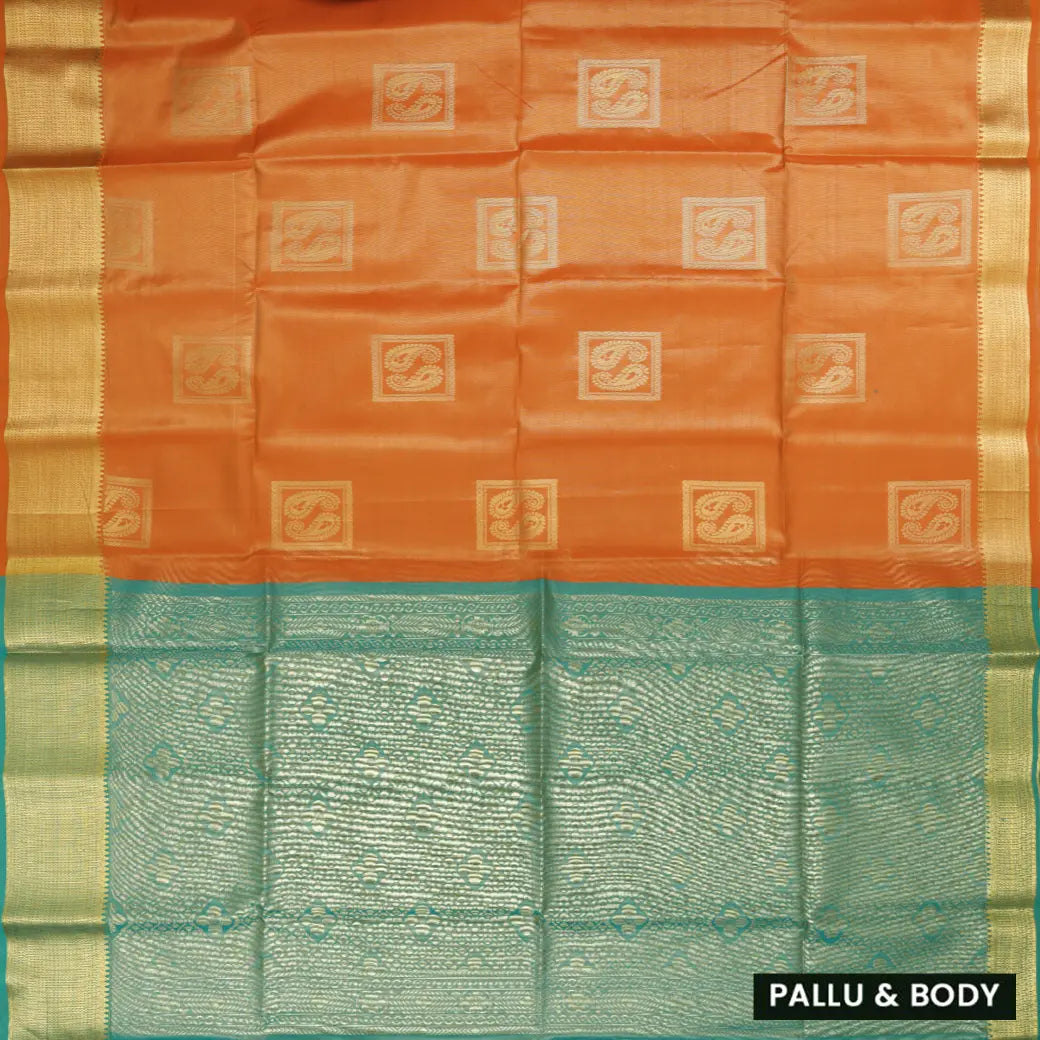 orange and teal Tissue Silk Saree
