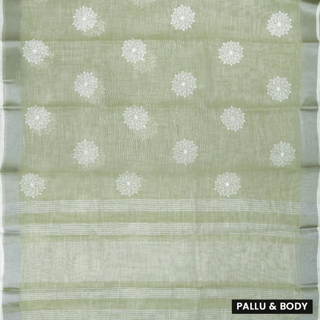 Dark Green Color Linen Cotton Saree