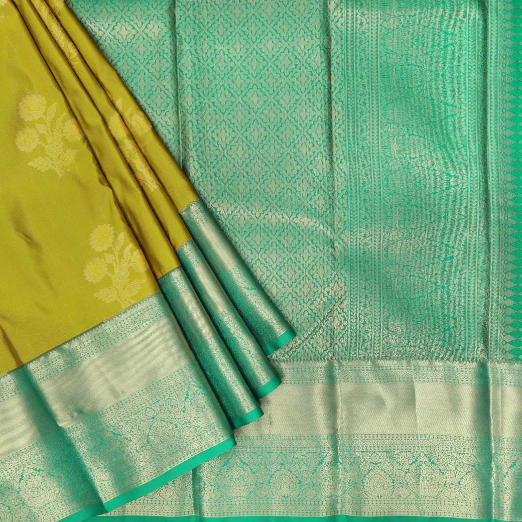 Mustard Green with Sea Green Soft Silk Saree