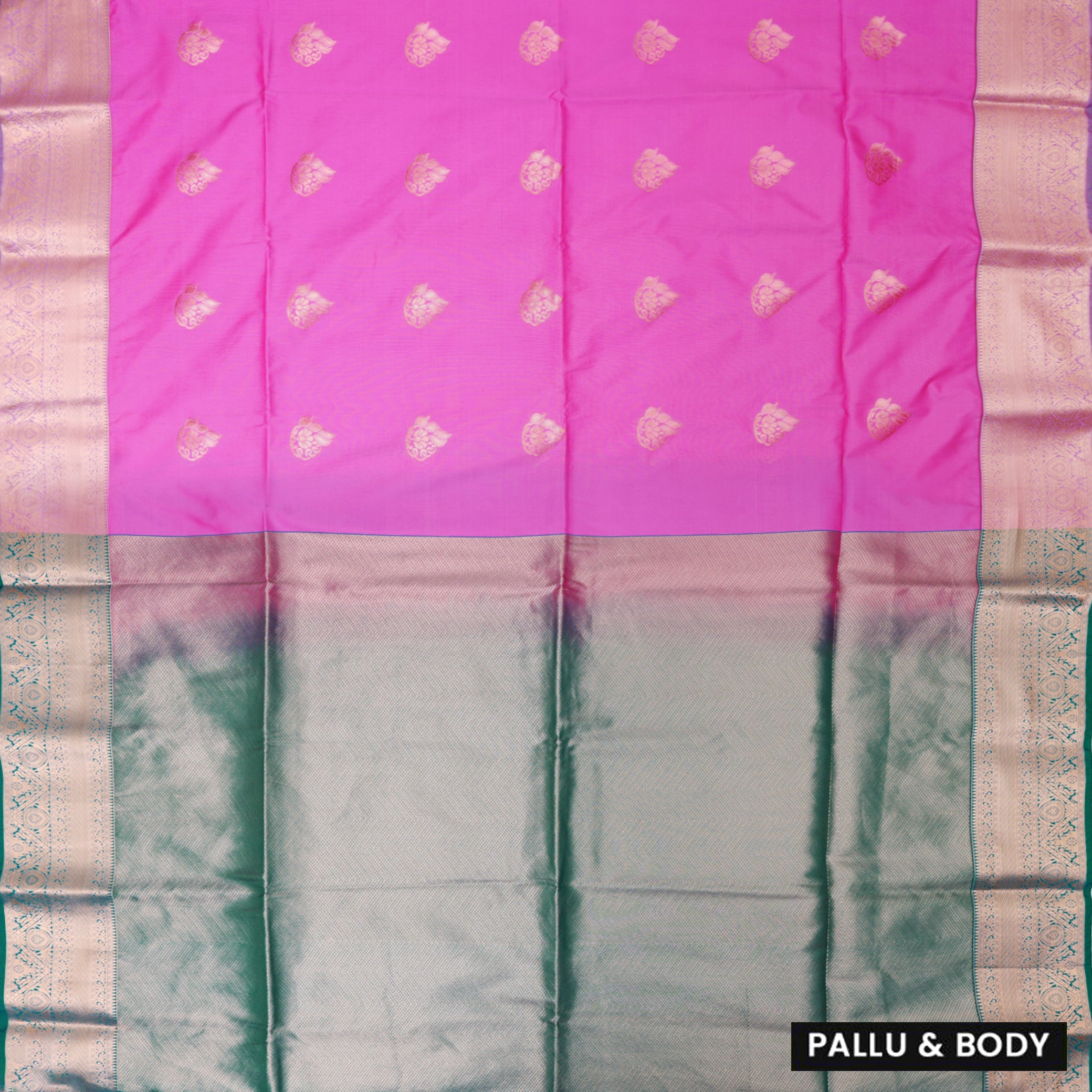 Pink with Green Soft Silk Saree