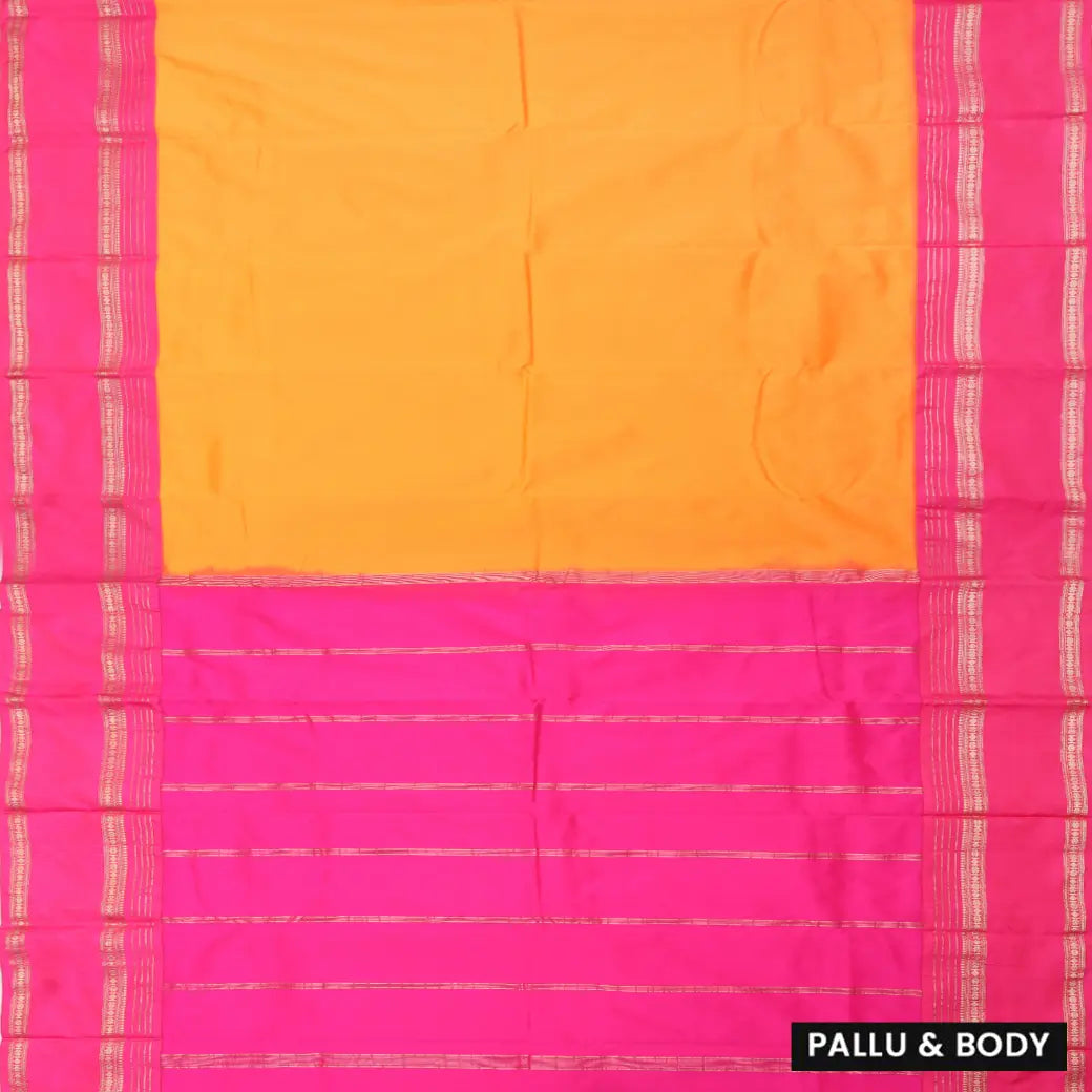 Mustard Yellow and Rani Pink Soft Silk Saree