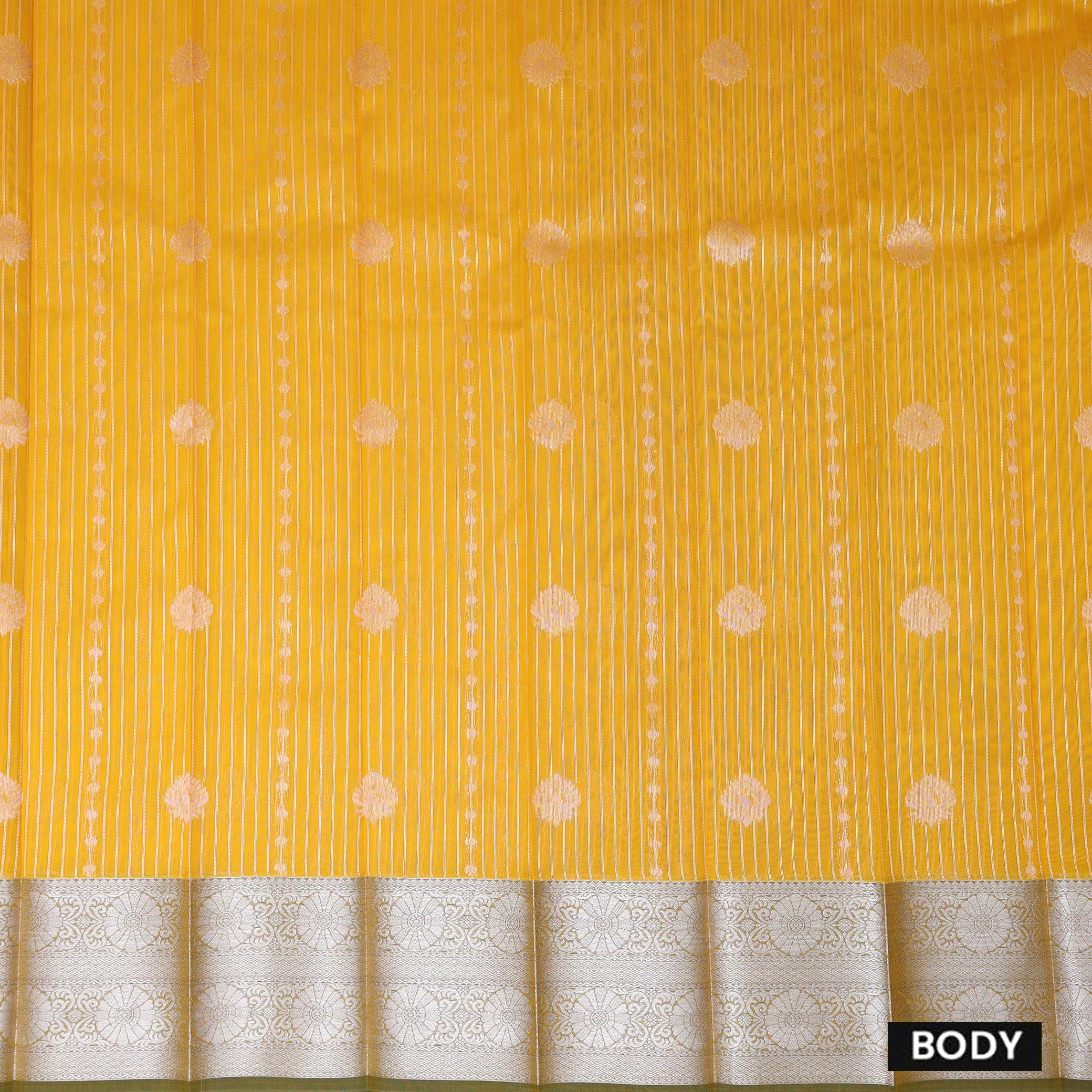 Dark Yellow With Forest Green Silk Cotton Saree