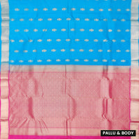 Blue  Colour Gold Zari Border Yuvana Semi Soft Silk Saree