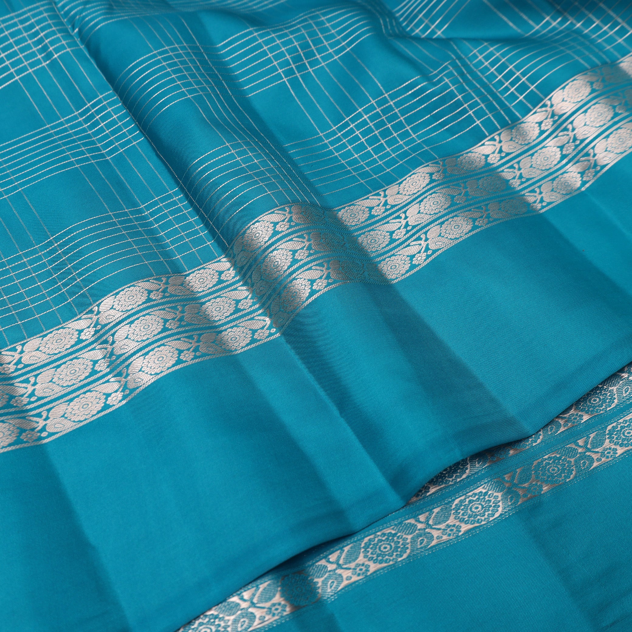 Turquoise Blue Gold Zari Yuvana Semi Soft Silk Saree