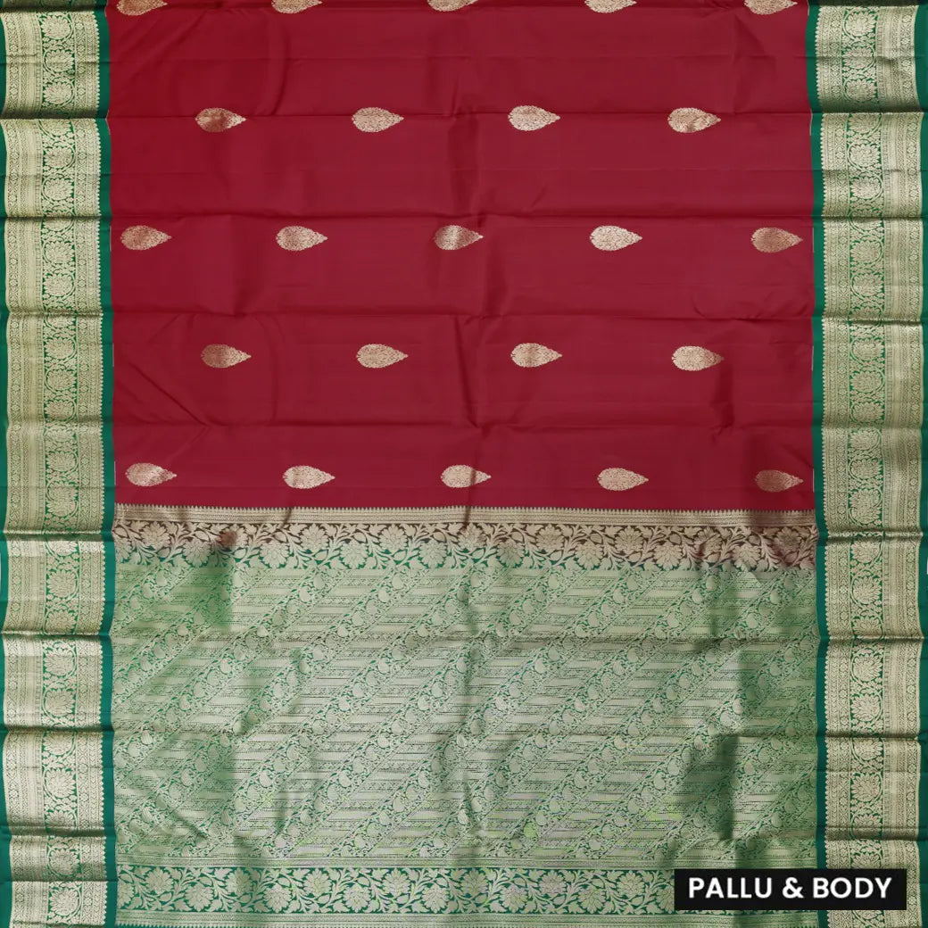 Red with Green Soft Silk Saree