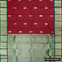 Red with Green Soft Silk Saree