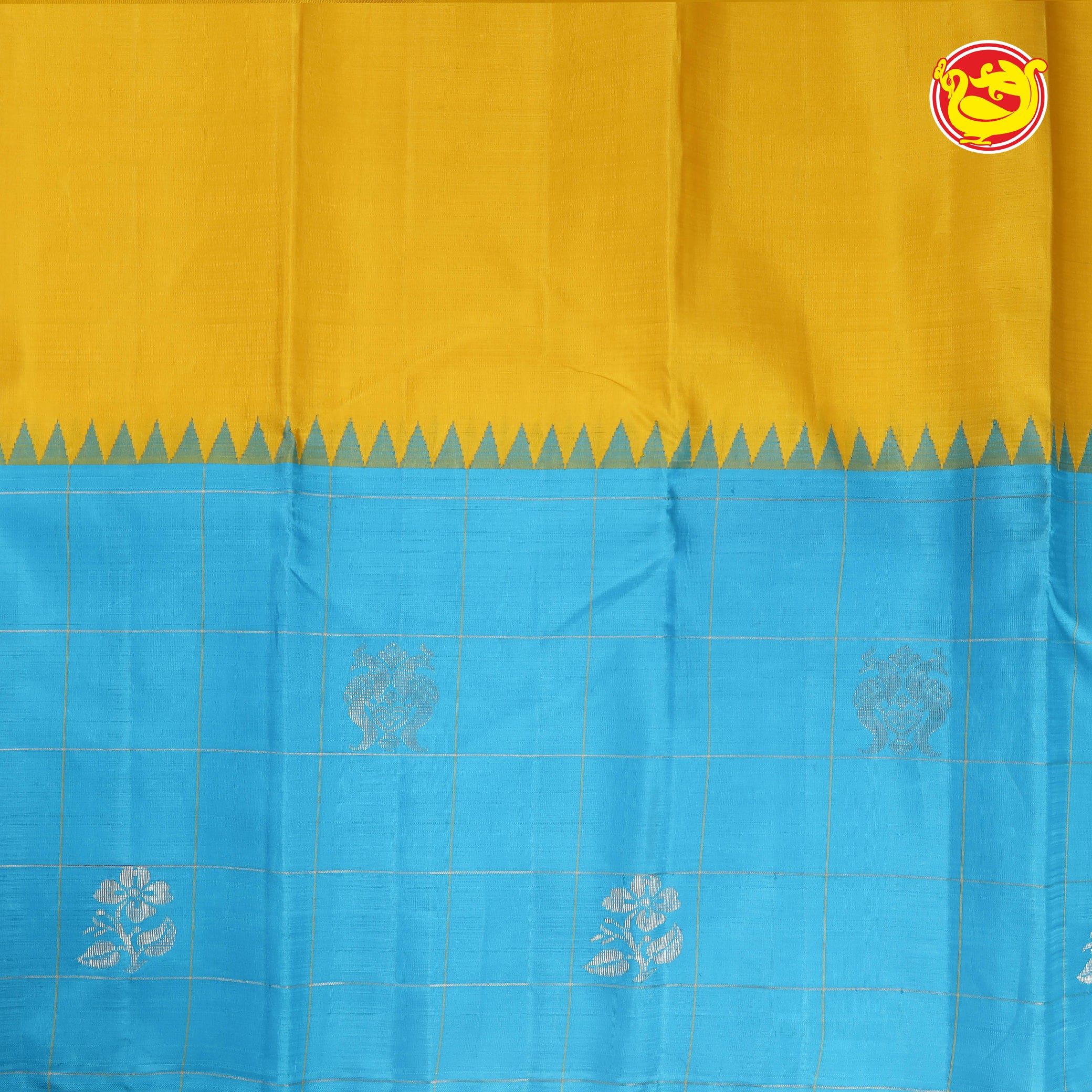 Yellow saree sky blue border Soft Silk