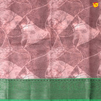 Unique Dark Onion Pink With Green Chanderi Silk Saree with Floral Design and Copper Zari Border - Thenianantham