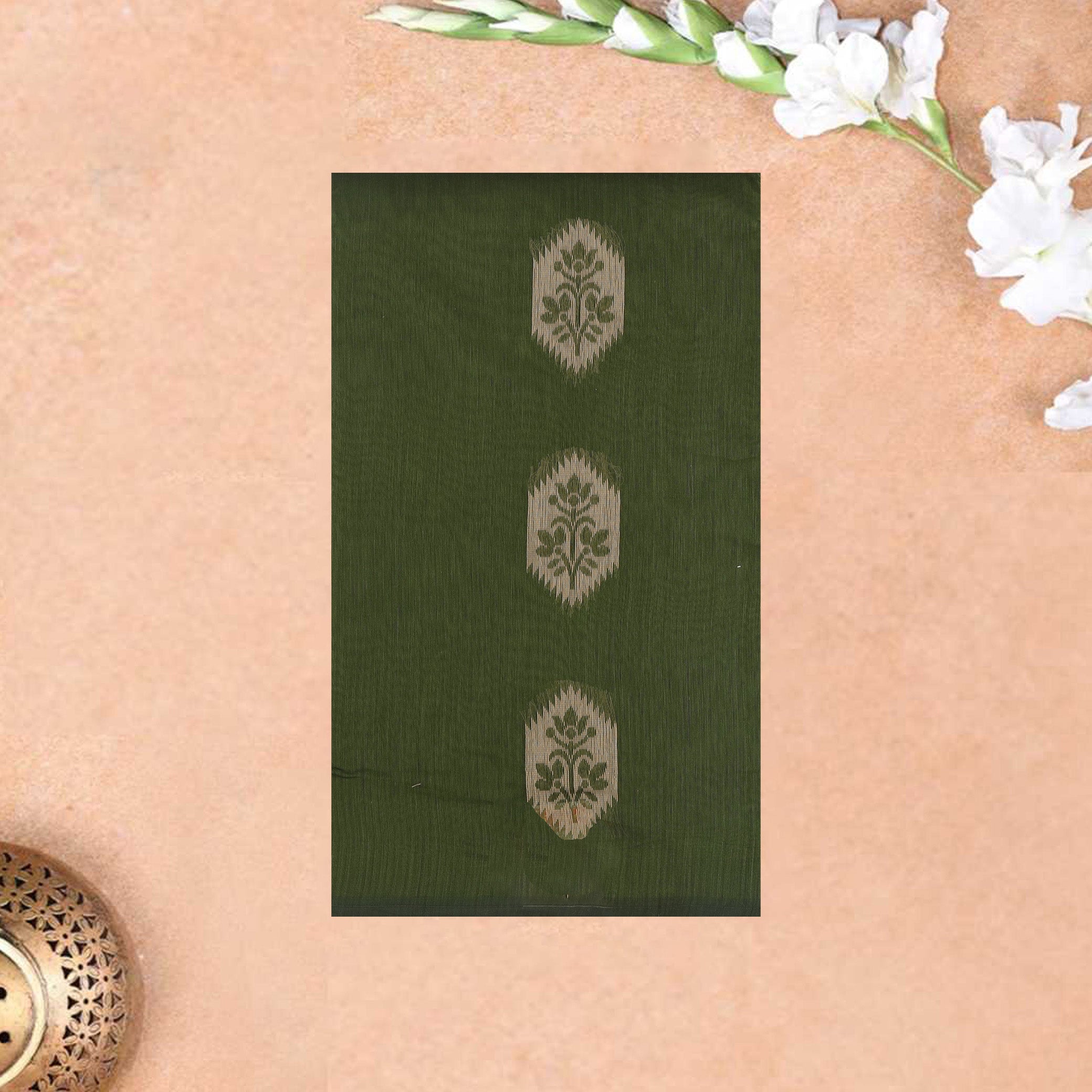 Moss green With Sandal Zari  Silk Cotton Saree