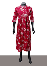 Red Printed Ladies Branded Readymade Long Top