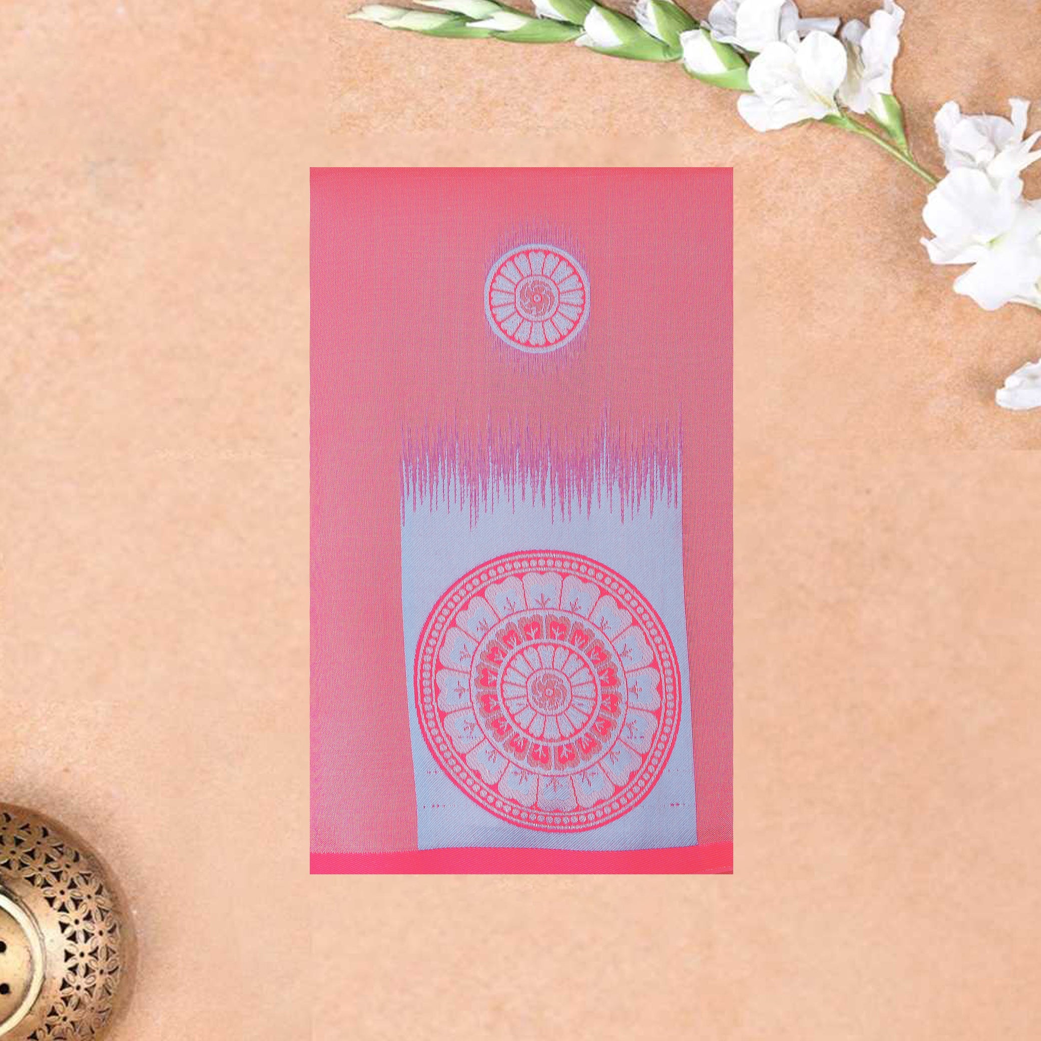 Rose Pink with Blue Litchi Silk Saree