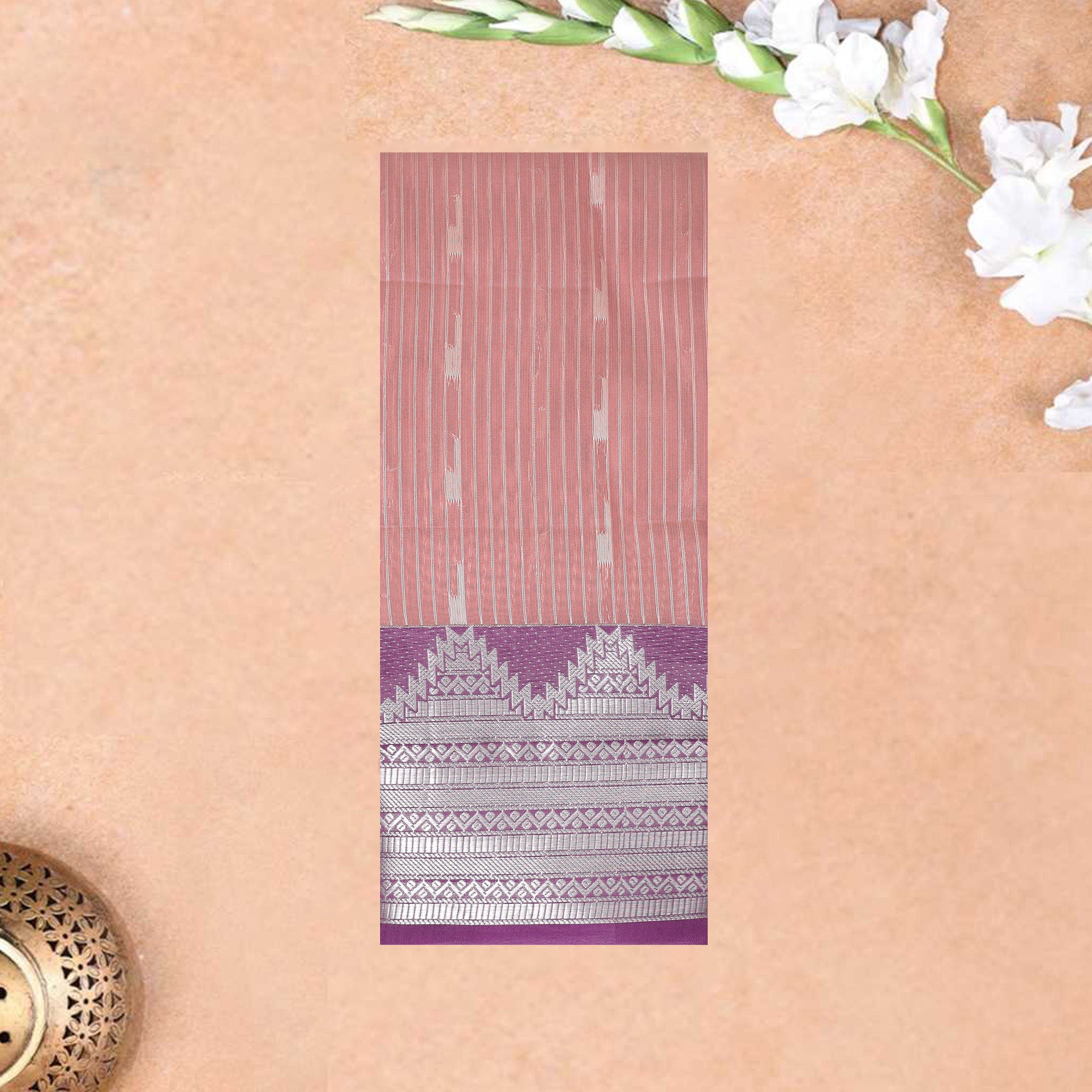 Peach With Grape Silk Cotton Saree