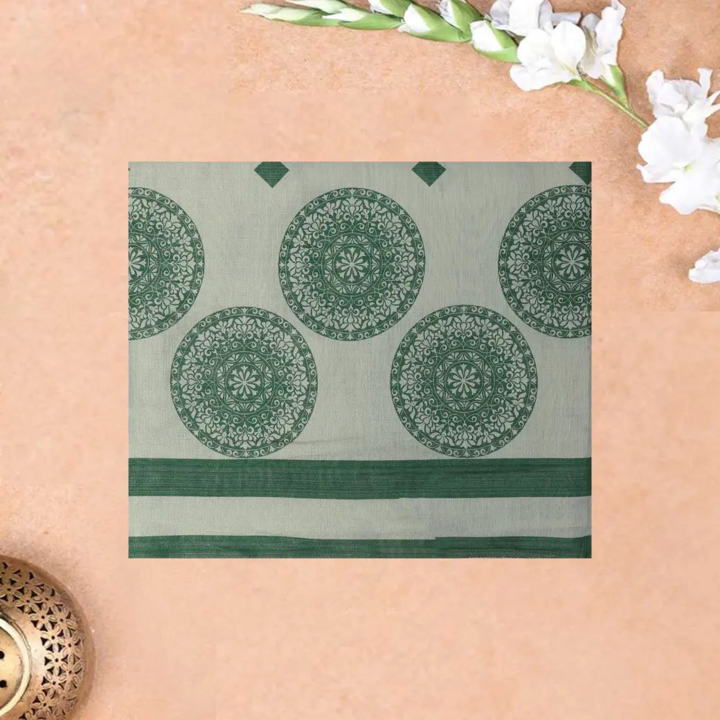 White with  Green Tissue Silk Saree