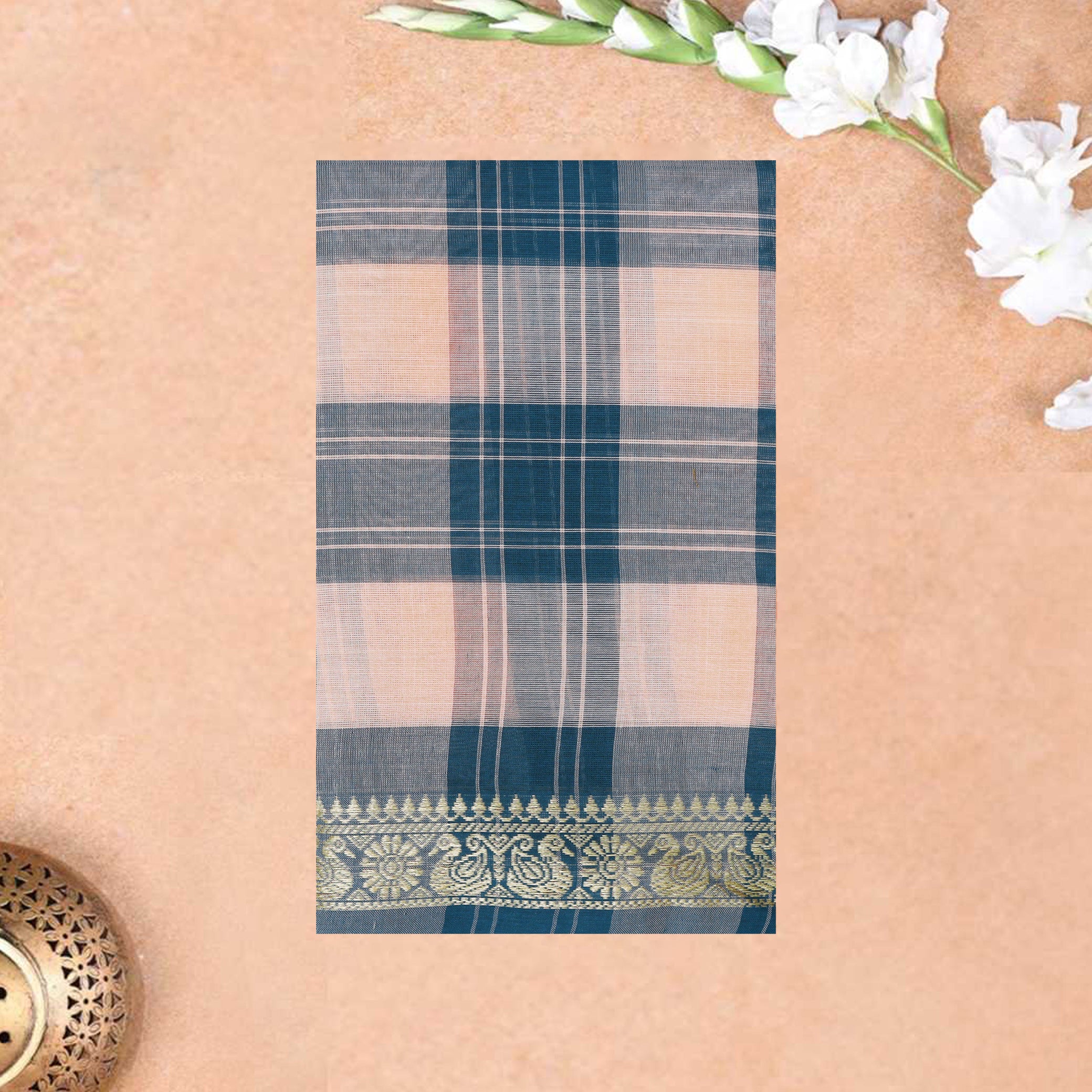Multi Colour Small Checked Pattern Pure Chettinad Cotton Saree without Blous