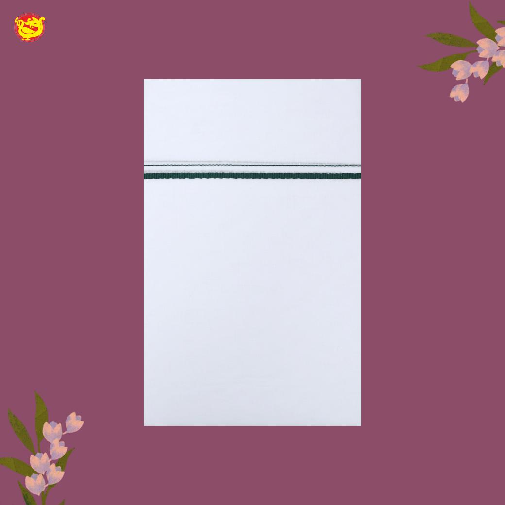 White with GREEN  Fancy Border Single Layer Cotton Men’s Dhoti