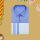 Light Blue With White Readymade Shirt And Matching Border Dhoti Set for Men