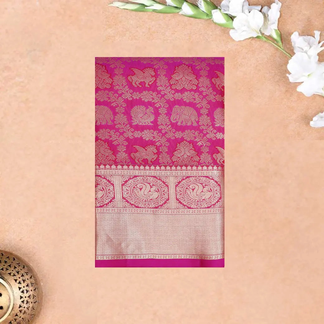Pink With Gold Zeri Subalaya Wedding Silk Saree