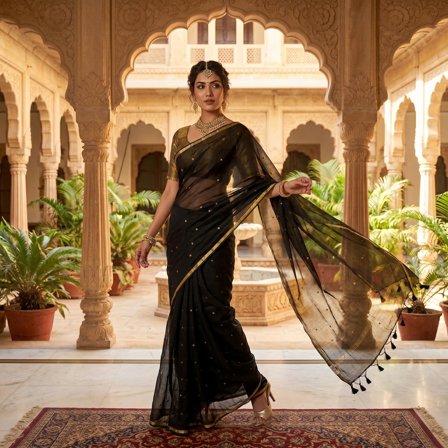 Black Colour  Mul Mul Cotton Saree