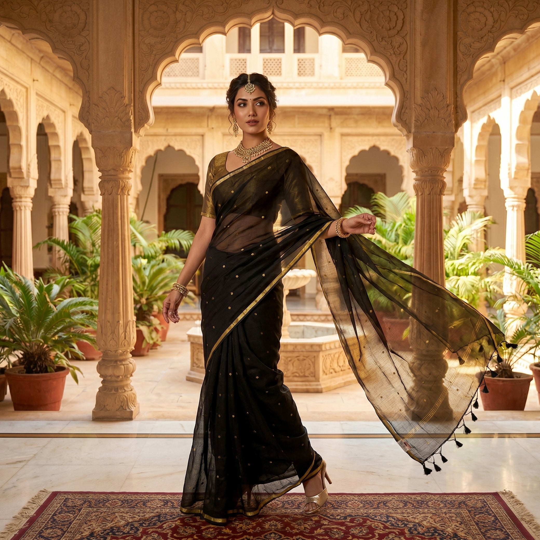 Black Colour  Mul Mul Cotton Saree