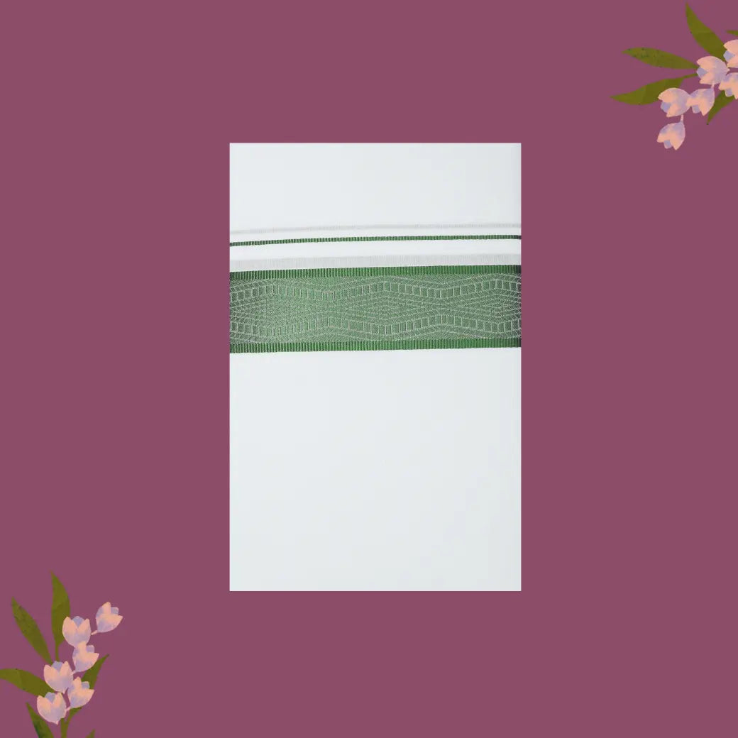 White with Olive Green Fancy Jari Border Single Layer Cotton Men’s Dhoti