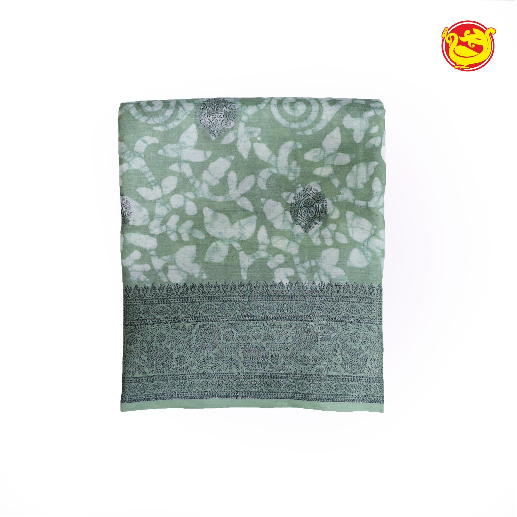 Pastel green pure tussar silk saree with batik prints