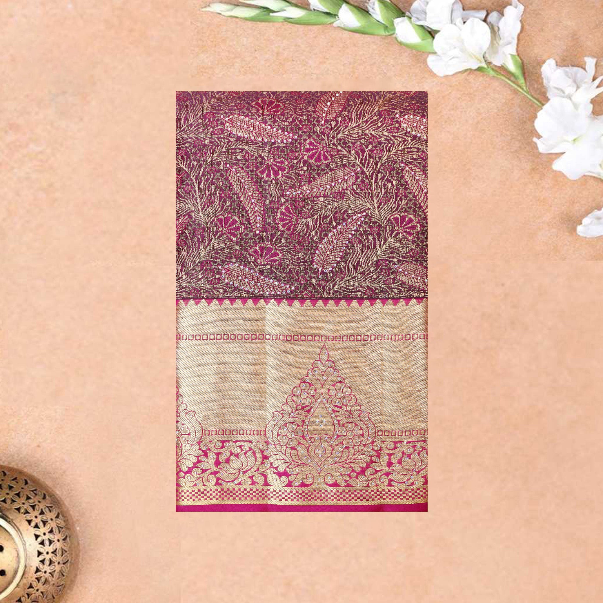 Brown With Pink pure Kanchipuram silk saree