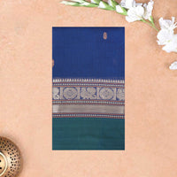 Navy Blue With Dark Green  Pure  Cotton Saree without Blous