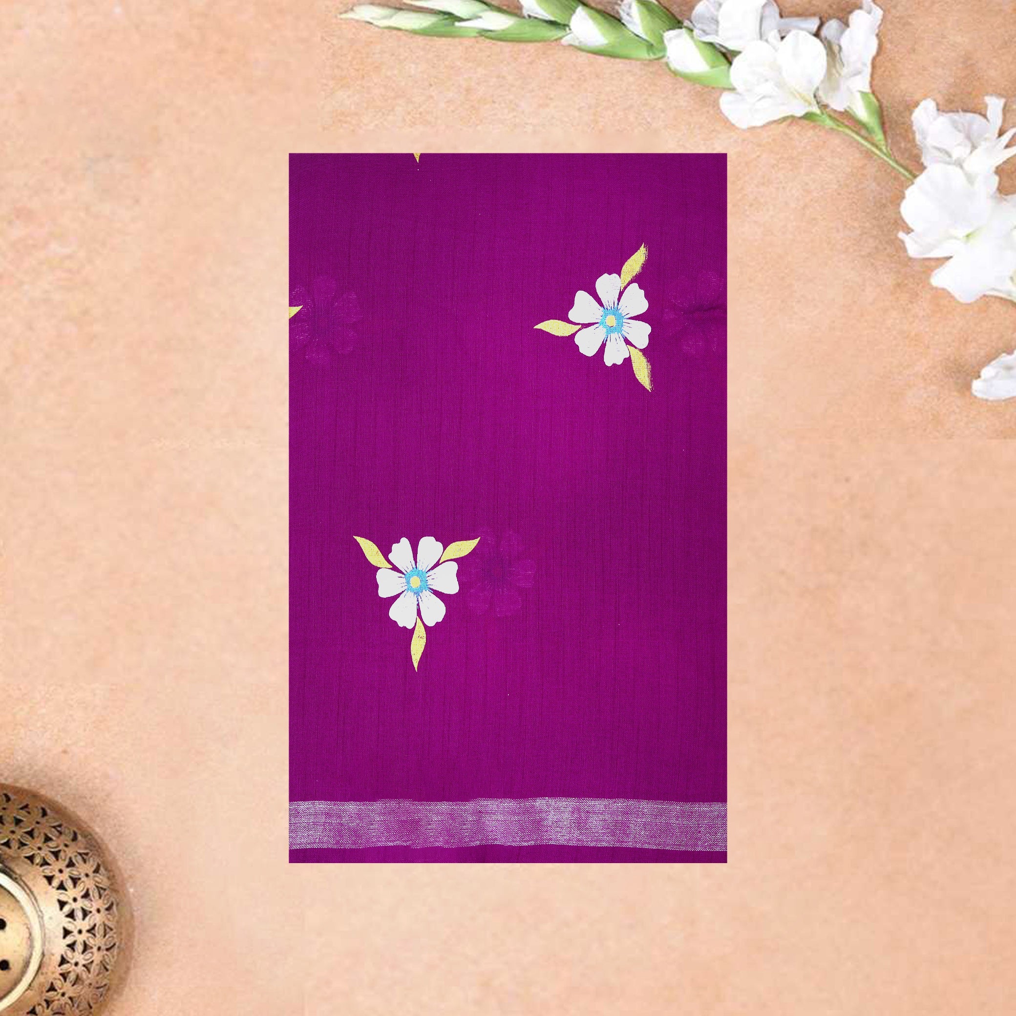 Dark Purple Linen Cotton Saree with Contrast Blouse