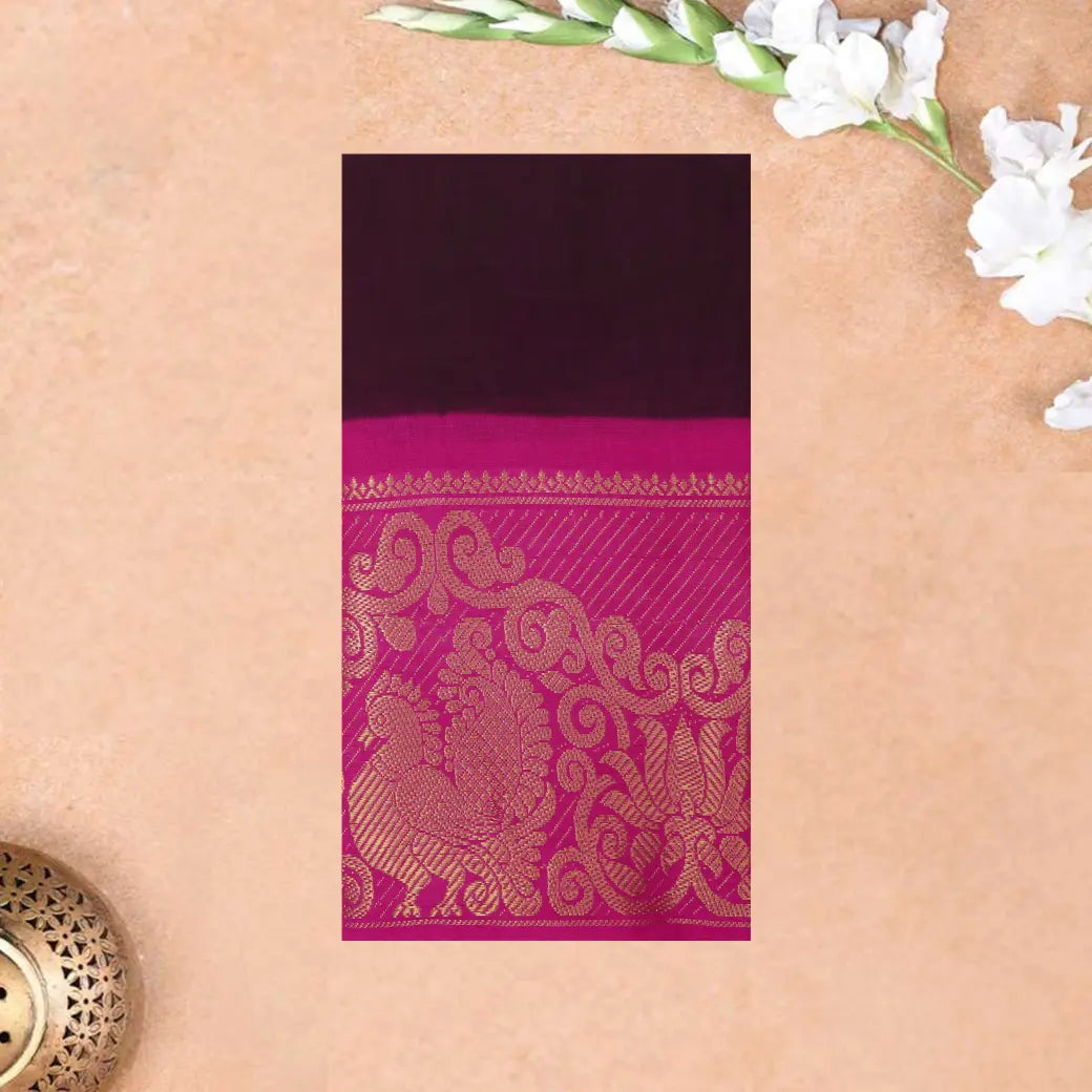Dark purple with magenta Sungudi Cotton Saree without Blouse