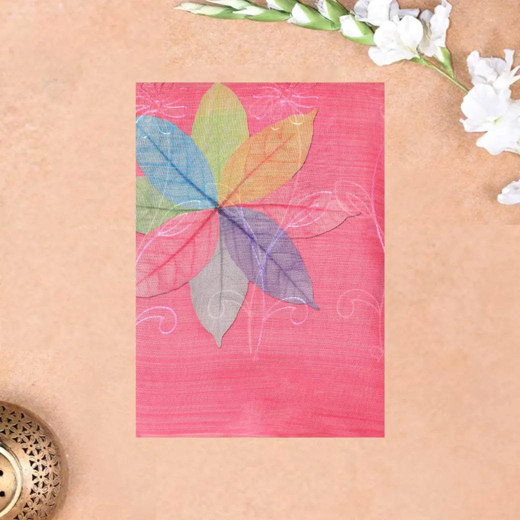 Rose Pink with Floral Design Trendy Tissue Fancy Saree