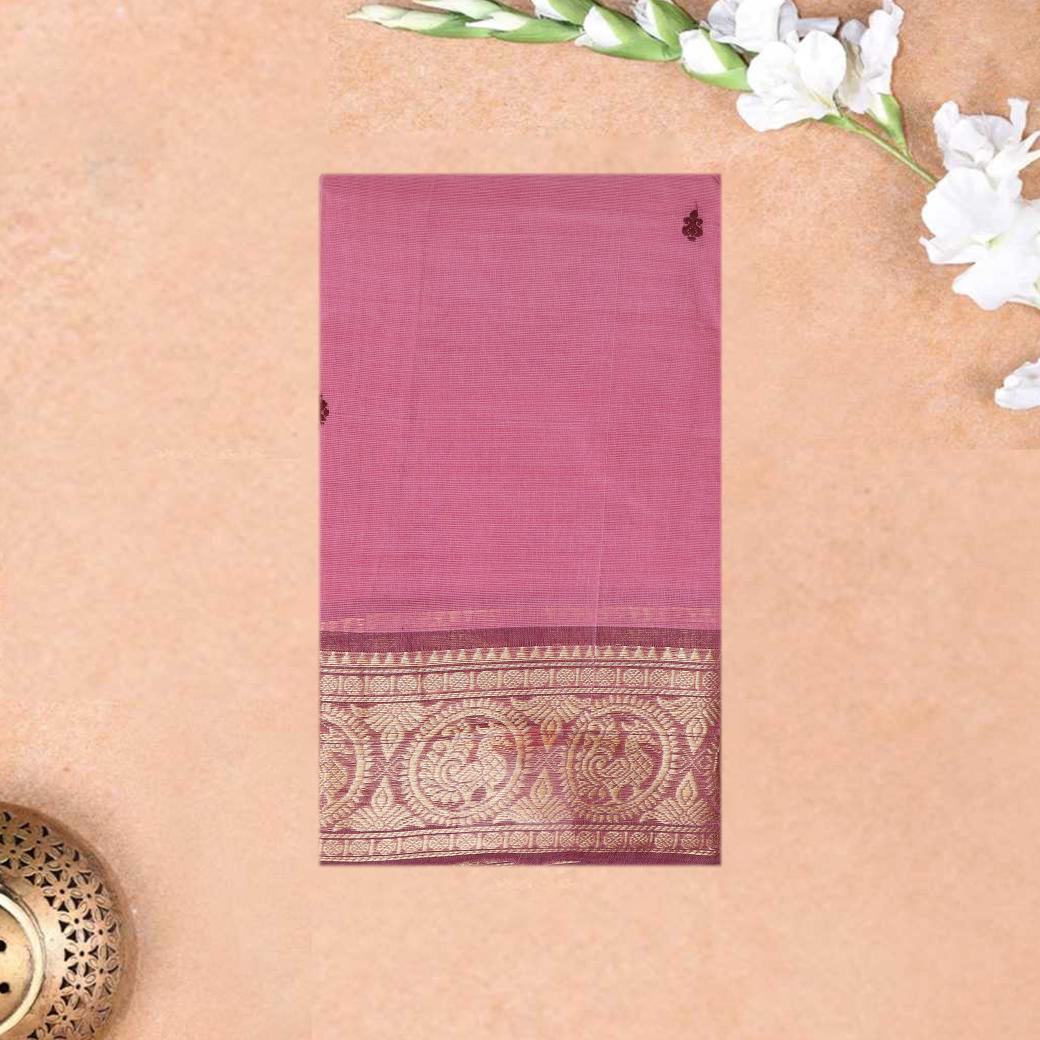 Light Pink With Copper Zeri Border  Pure Cotton Saree