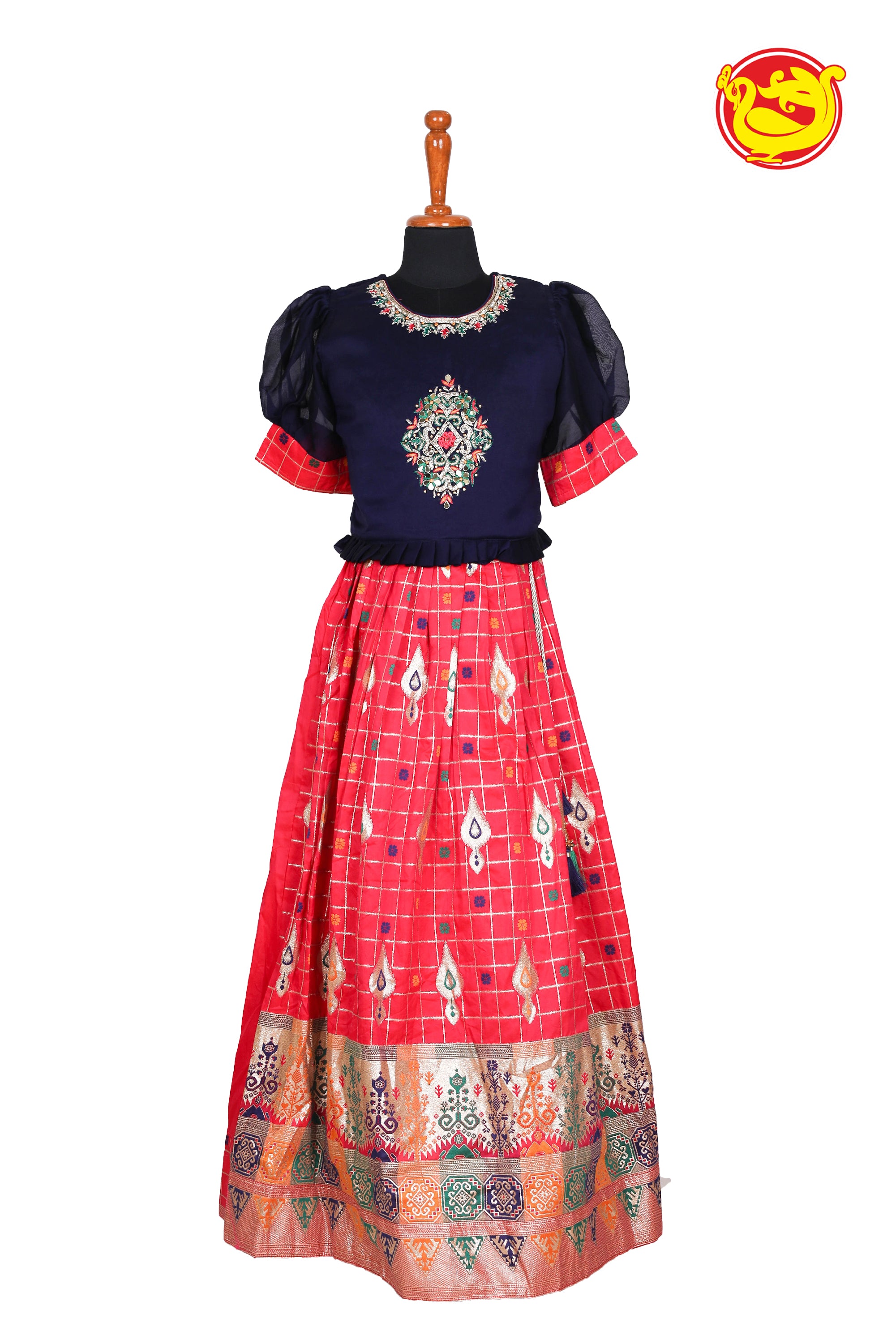 Navy Blue With Rani Pink New South Indian Traditional Pattu Pavadai
