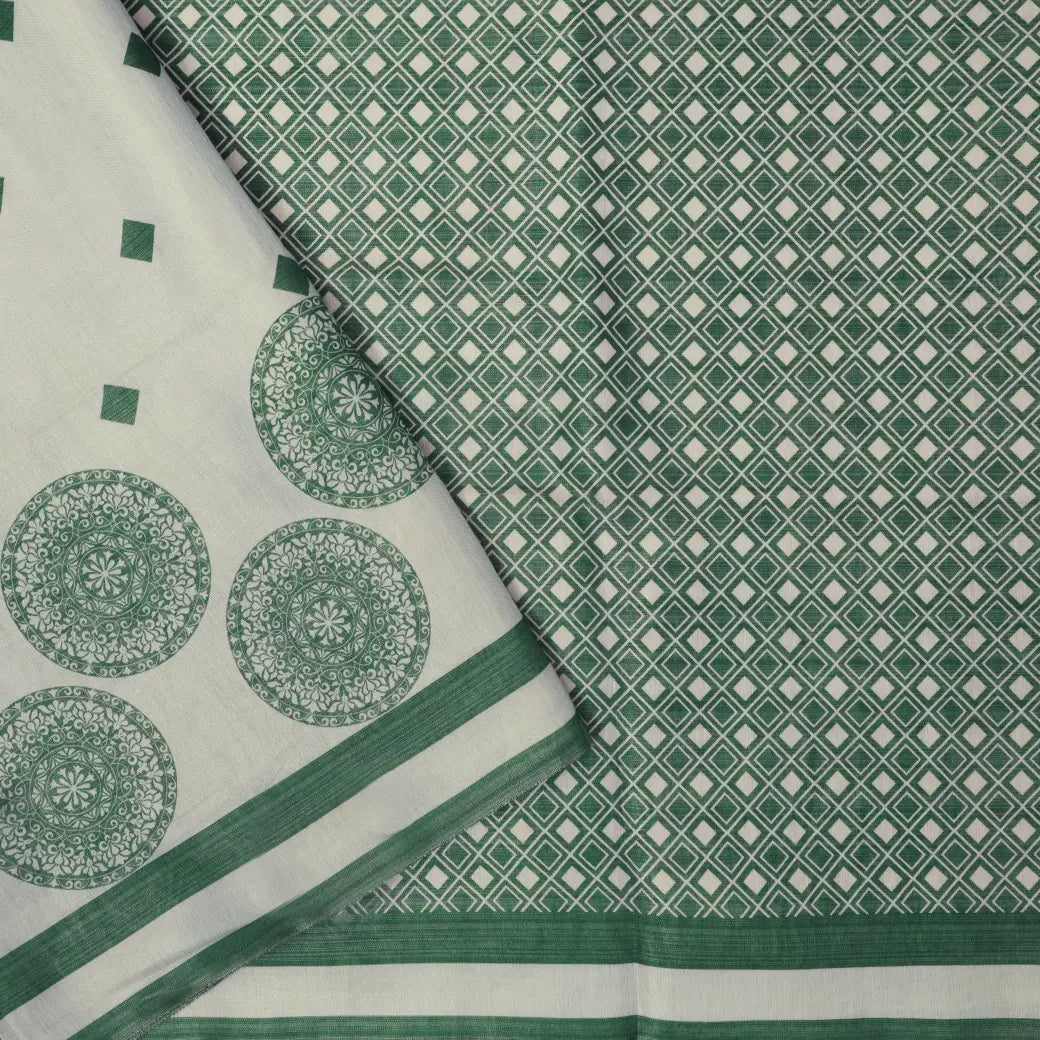 White with  Green Tissue Silk Saree