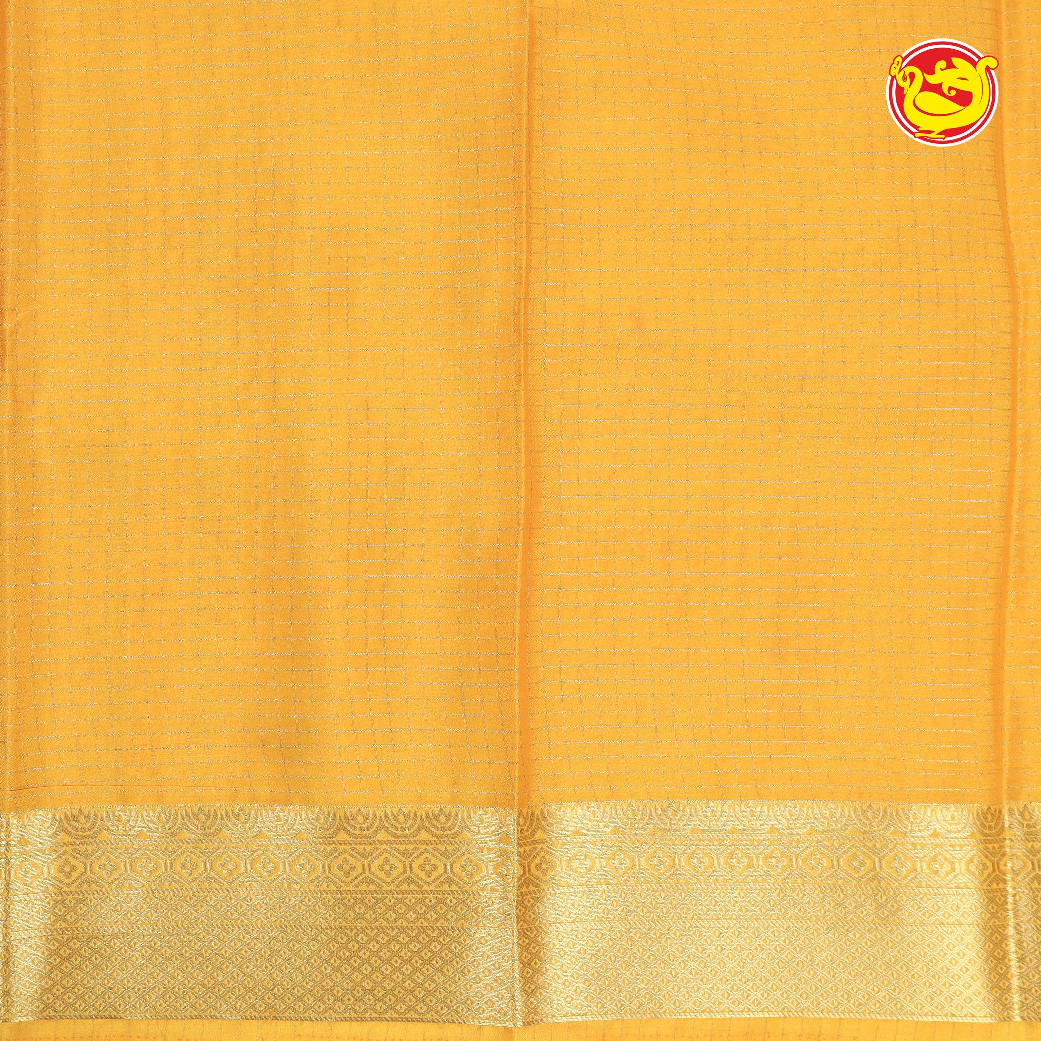 Yellow chinnon silk saree with zari checks