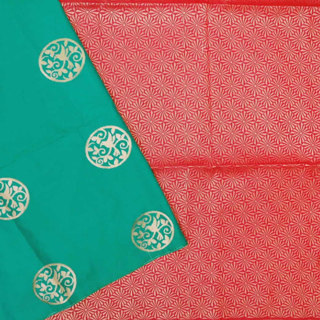 GREENwith RED Soft Silk Saree