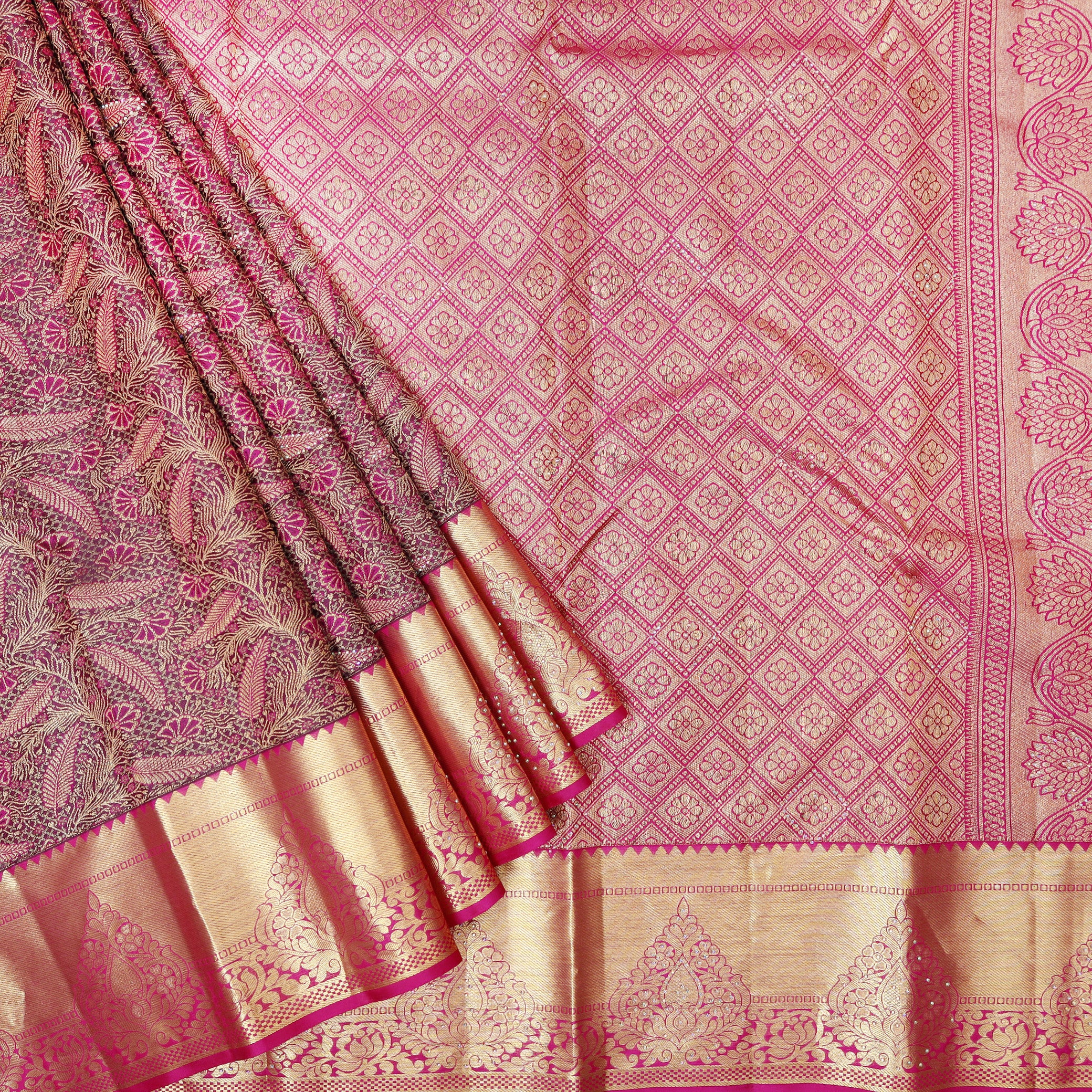Brown With Pink pure Kanchipuram silk saree