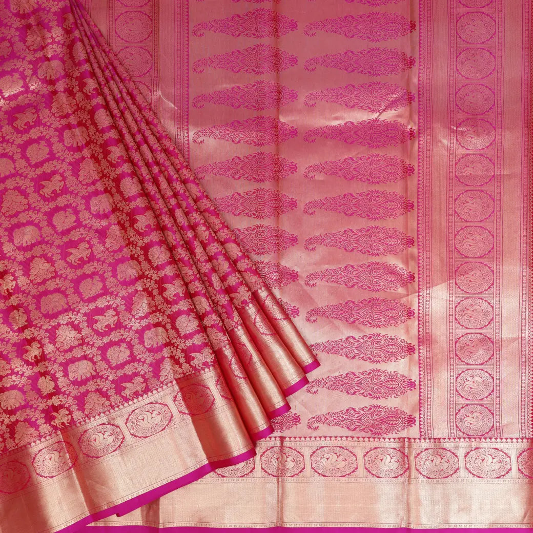 Pink With Gold Zeri Subalaya Wedding Silk Saree