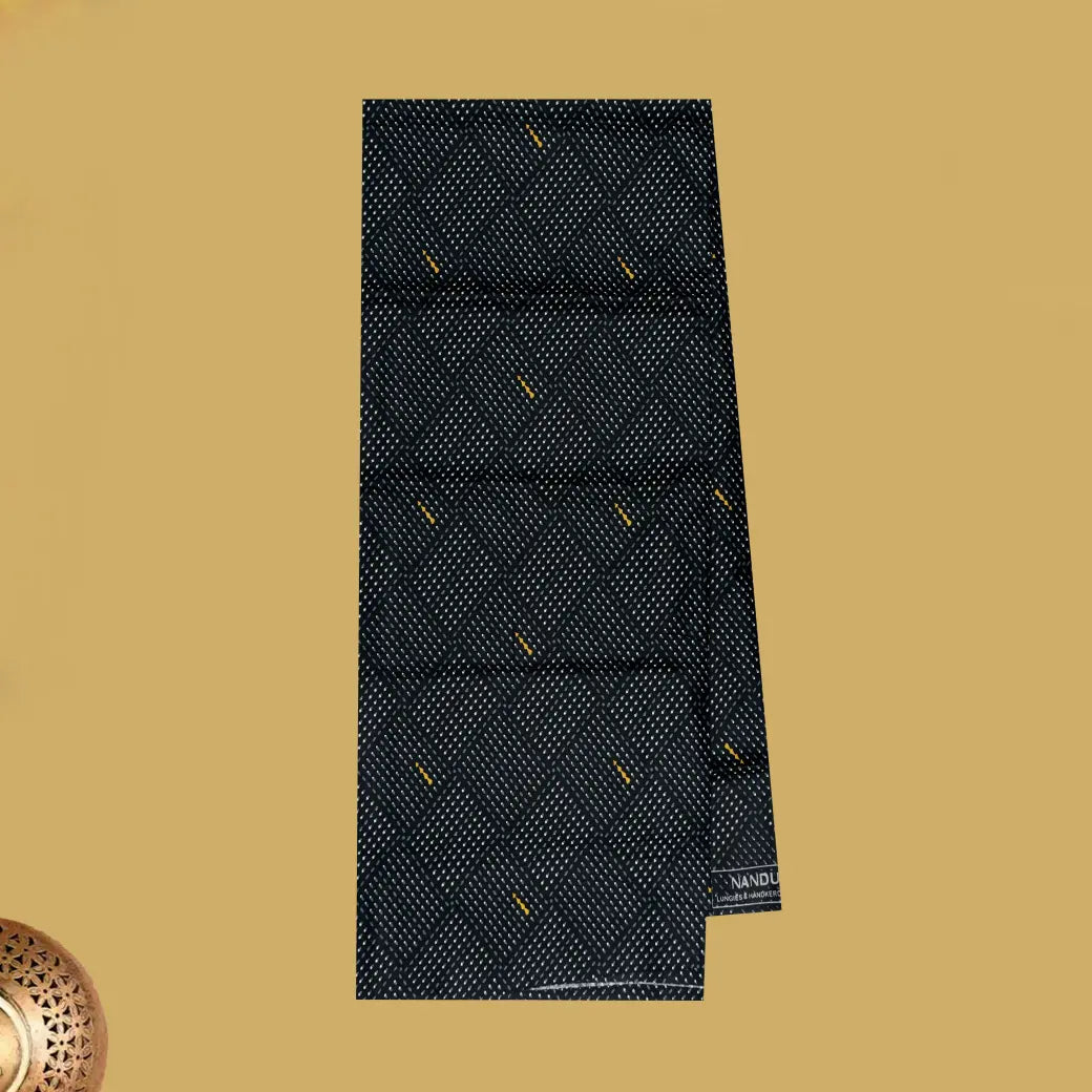 Black with Off-White flower design Cotton Printed Lungi