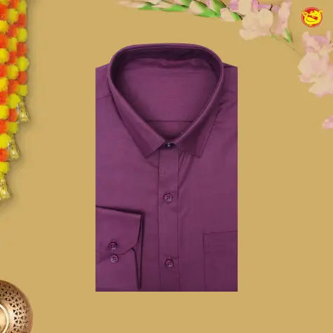 Dark Violet Colour Readymade Shirt And Matching Border Dhoti Set for Men