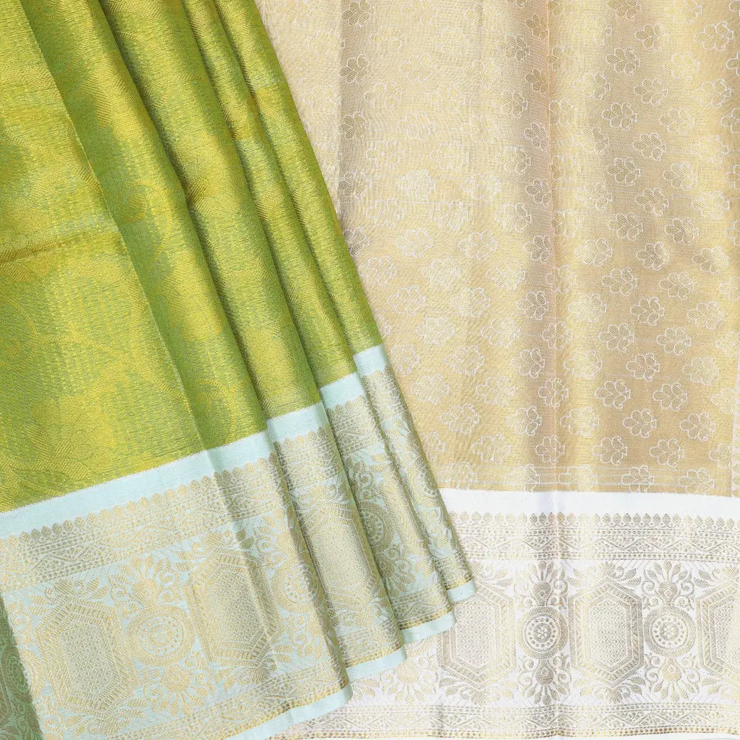 Light Green with Gold Tissue Semi Silk Saree